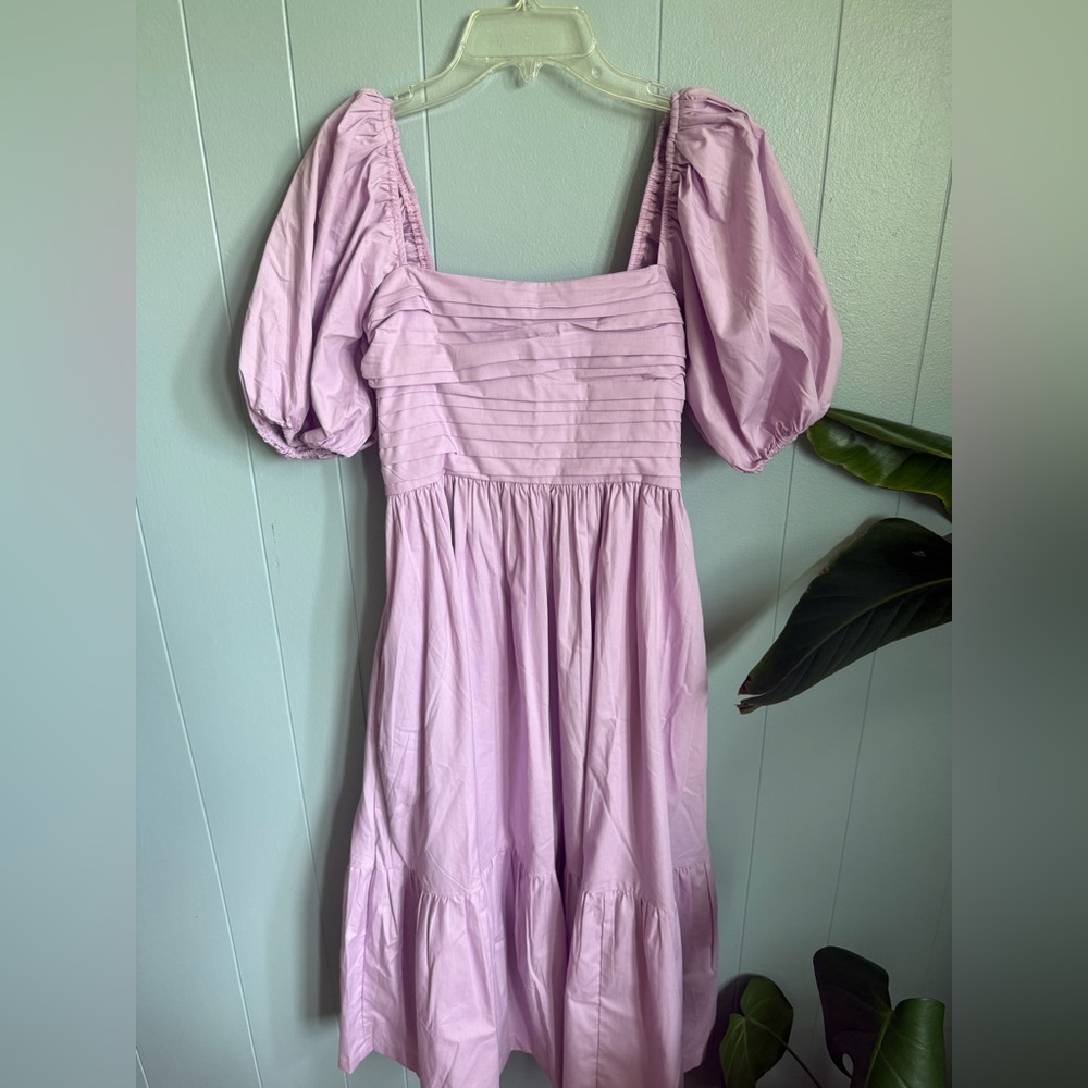 ABERCROMBIE PURPLE QUARTER PUFF SLEEVE SQUARE NECK POPLIN MIDI DRESS XS/PETITE